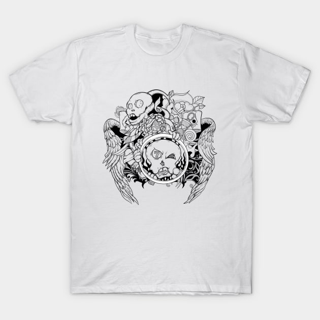 Dope skull characters with wings inking illustration T-Shirt by slluks_shop